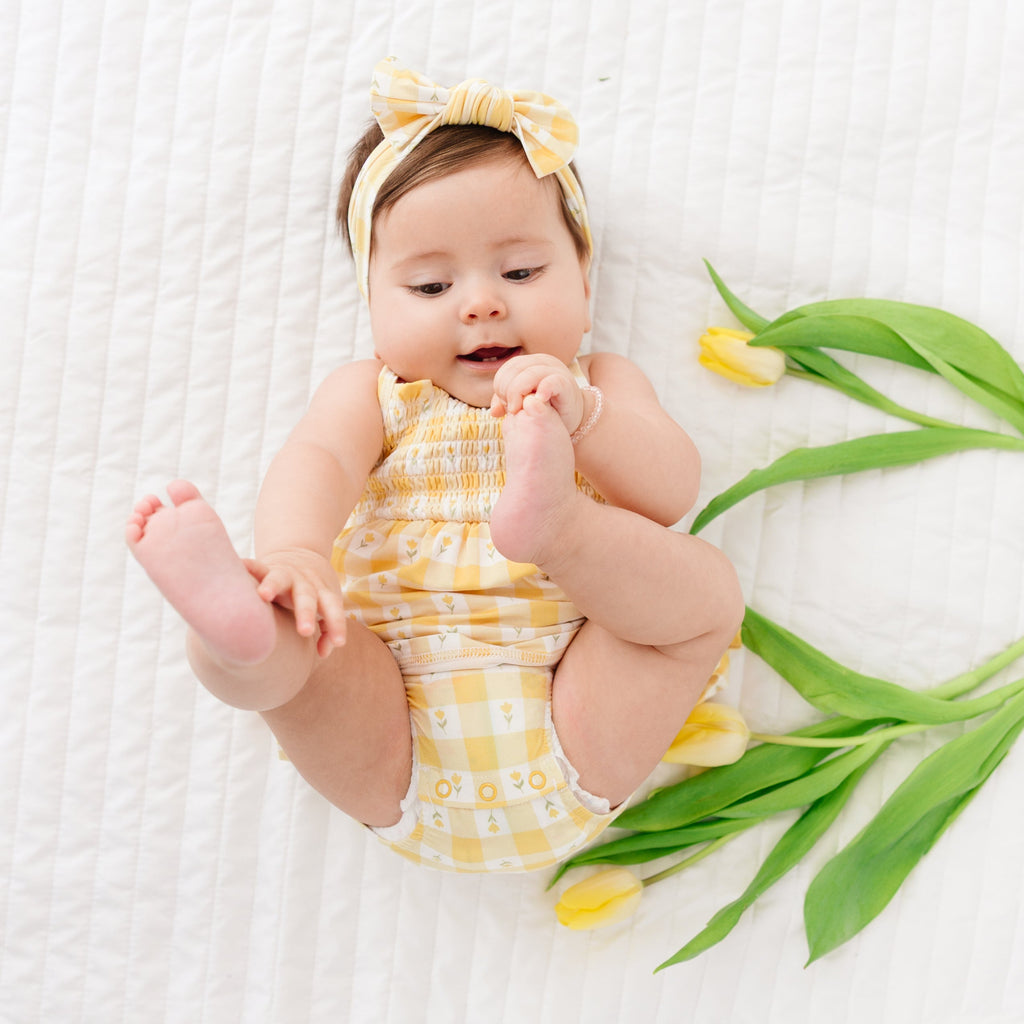 Yellow Gingham Tulip Ruffle Romper