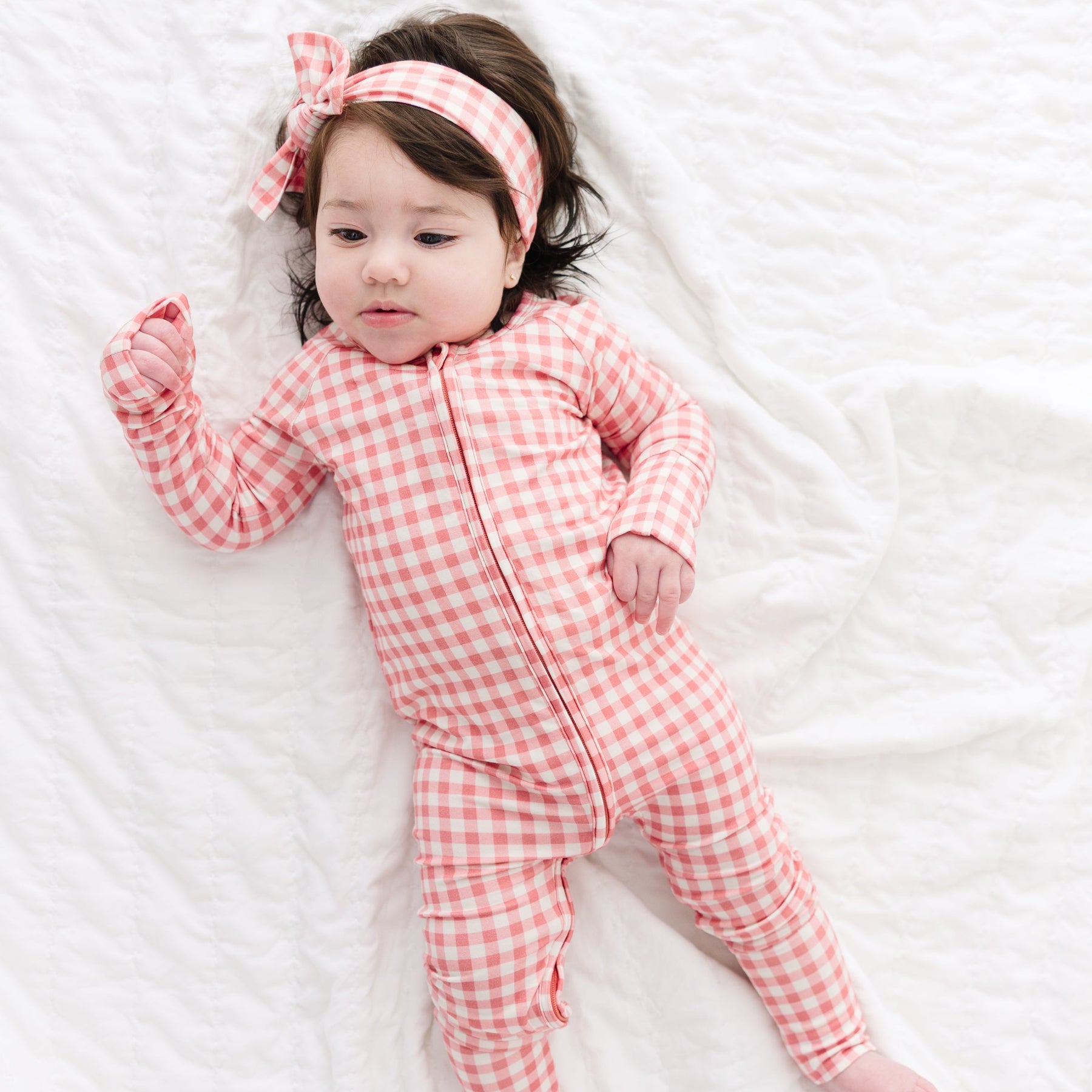 Mauve Small Gingham Zip Romper