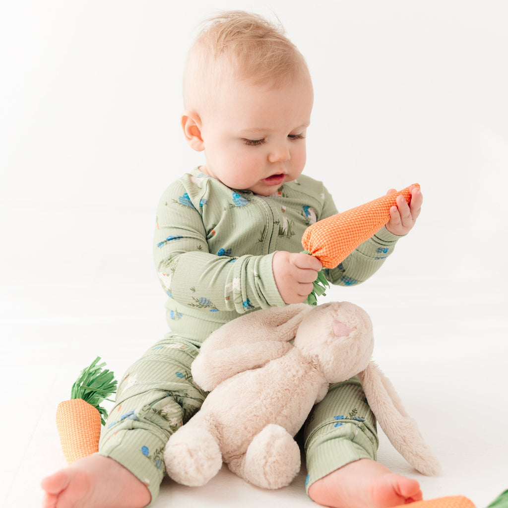 Sage Bunnies Small Ribbed Zip Romper