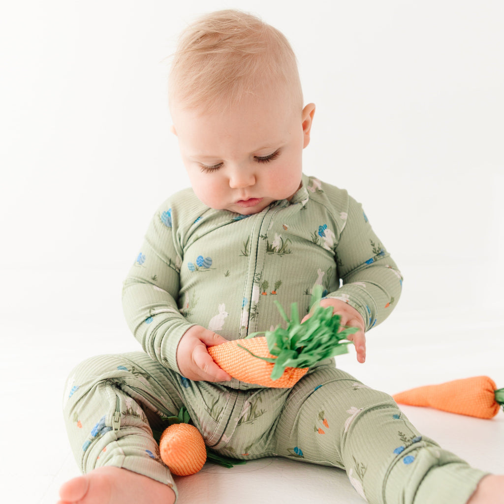 Sage Bunnies Small Ribbed Zip Romper