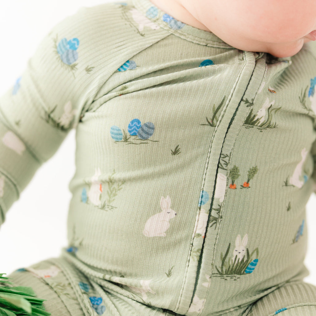 Sage Bunnies Small Ribbed Zip Romper