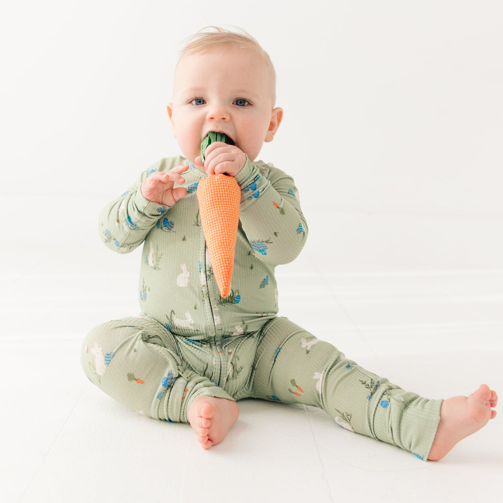 Sage Bunnies Small Ribbed Zip Romper
