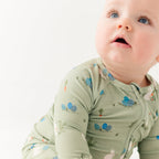 Sage Bunnies Small Ribbed Zip Romper