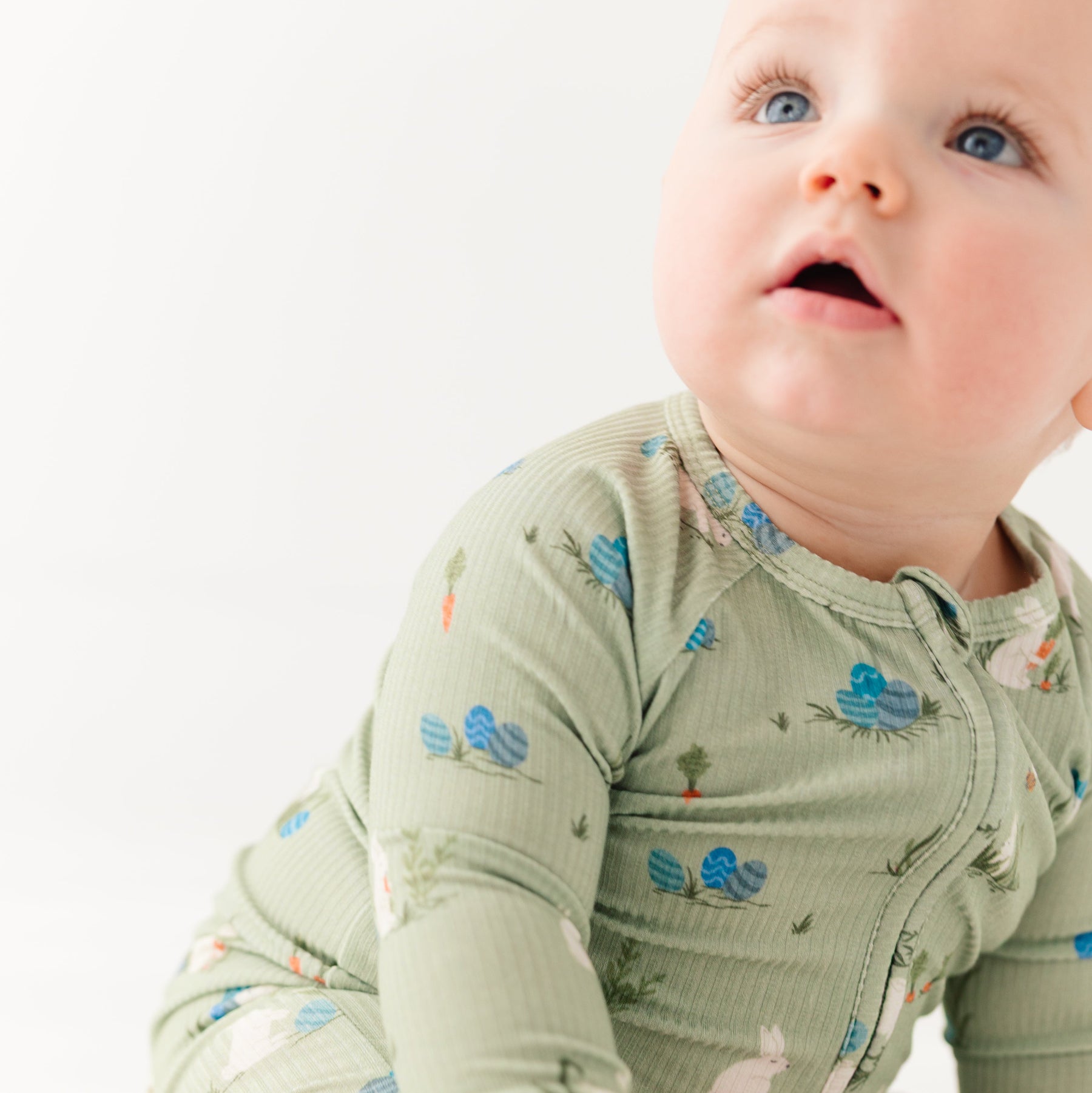 Sage Bunnies Small Ribbed Zip Romper