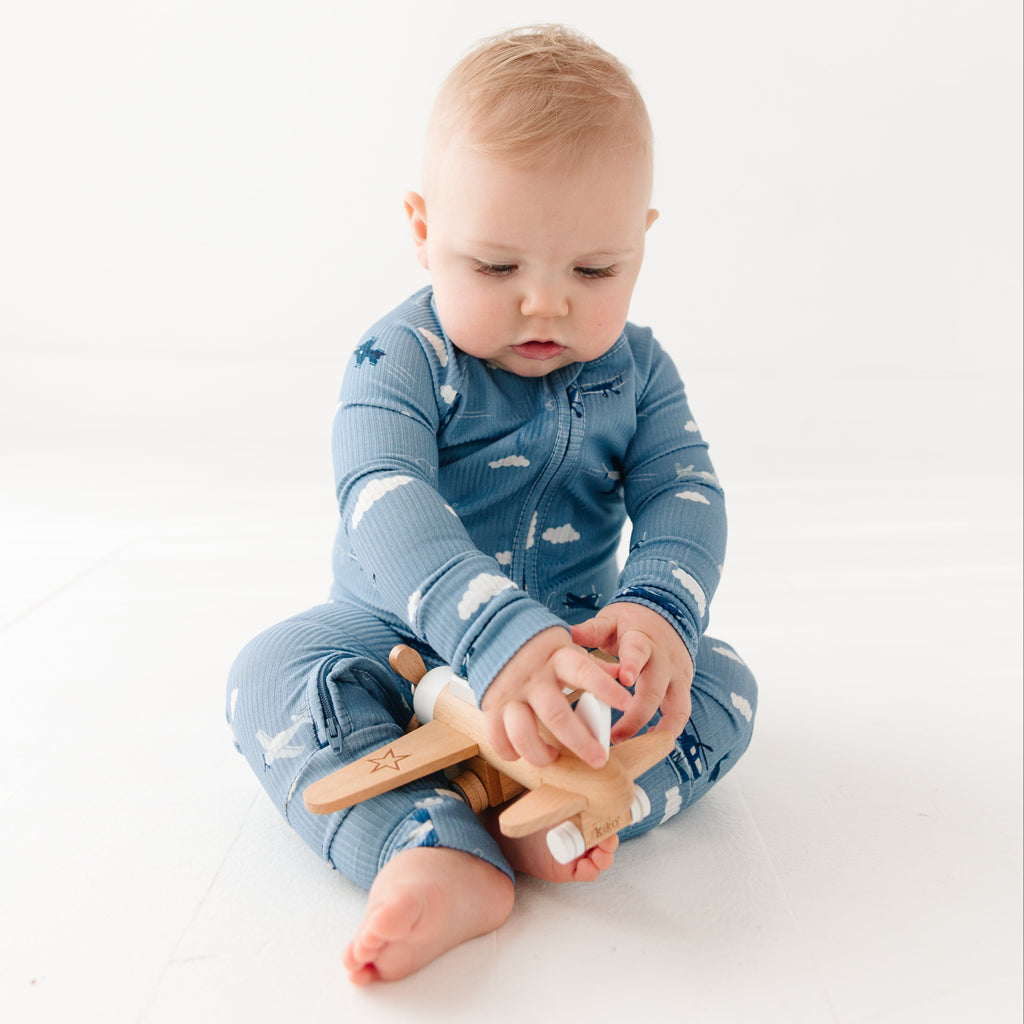 Take Flight Blue Small Ribbed Zip Romper