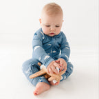 Take Flight Blue Small Ribbed Zip Romper