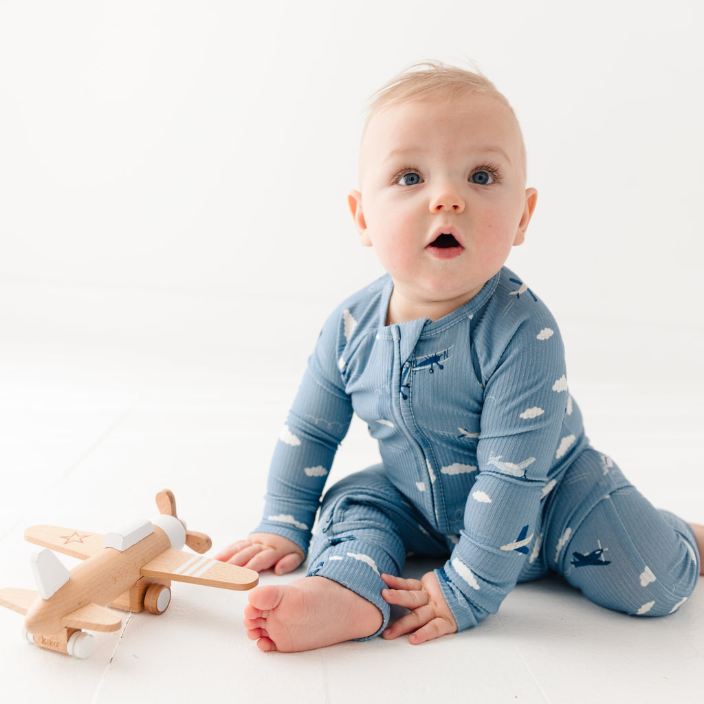 Take Flight Blue Small Ribbed Zip Romper