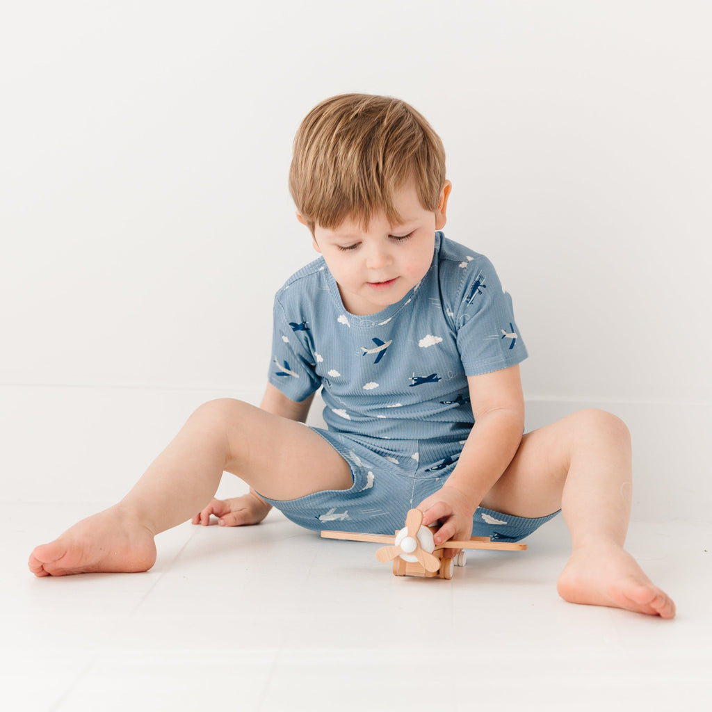 Take Flight Blue Small Ribbed Shorts Two-Piece Set