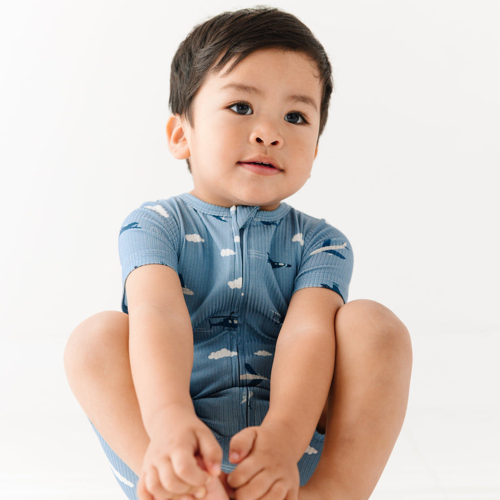 Take Flight Blue Small Ribbed Summer Zip Romper