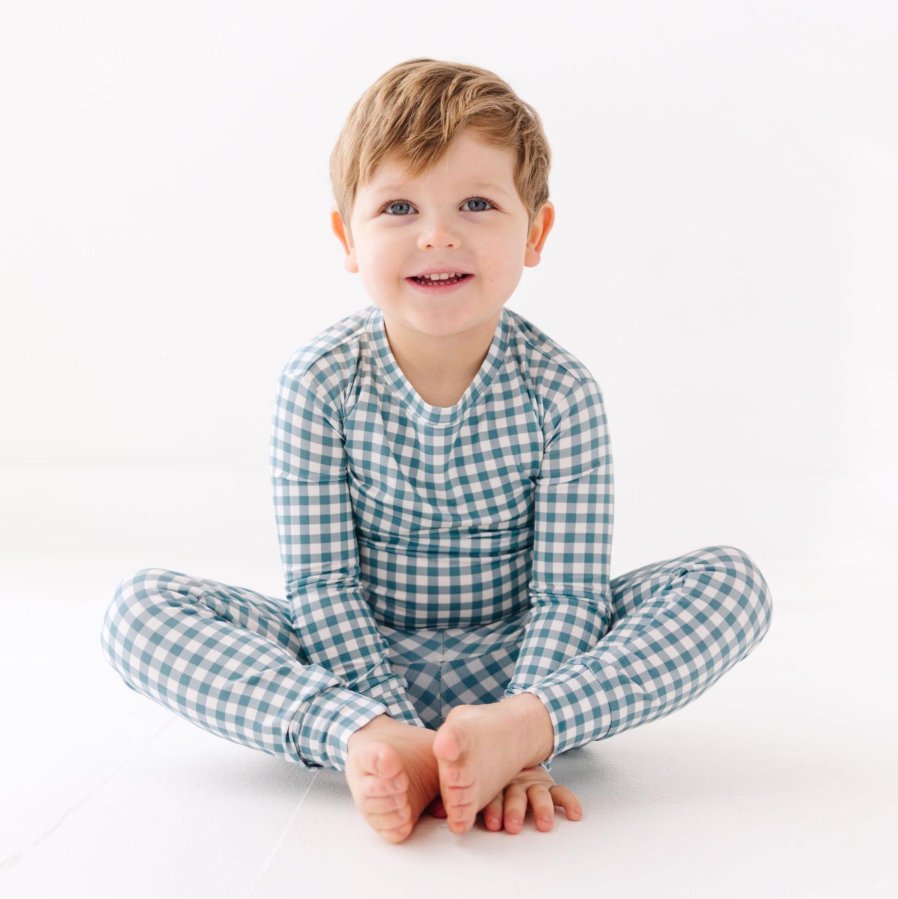 Blue Small Gingham Two-Piece Set