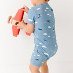 Take Flight Blue Small Ribbed Summer Zip Romper