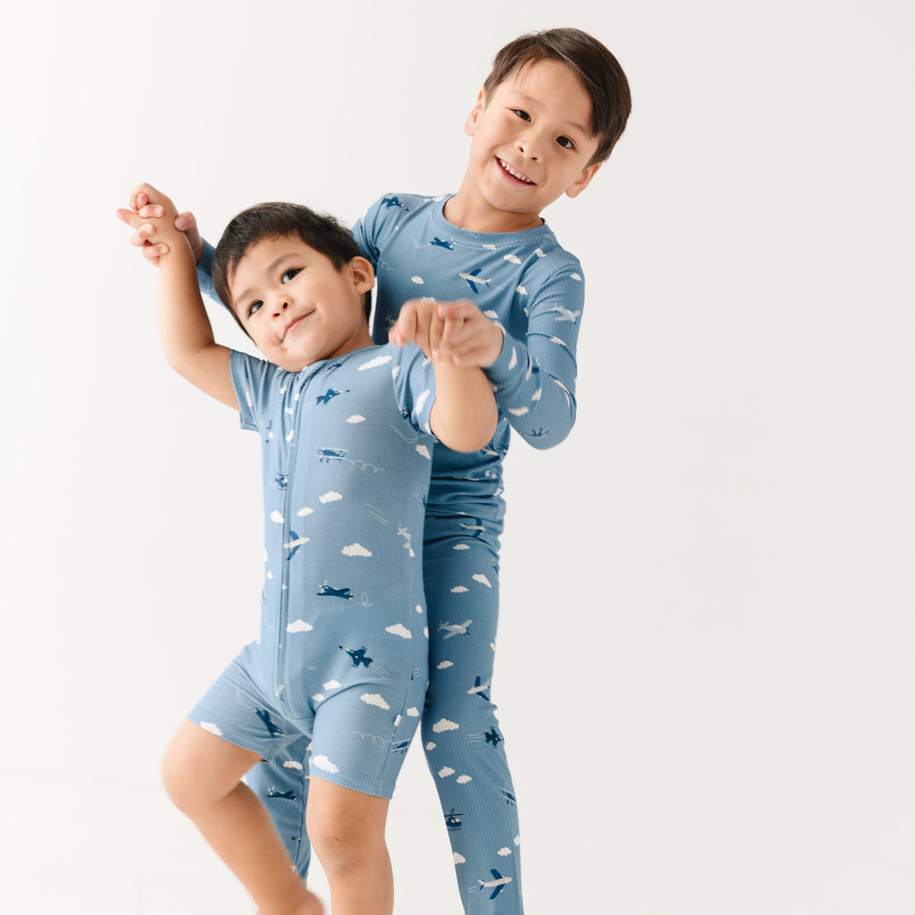 Take Flight Blue Small Ribbed Summer Zip Romper