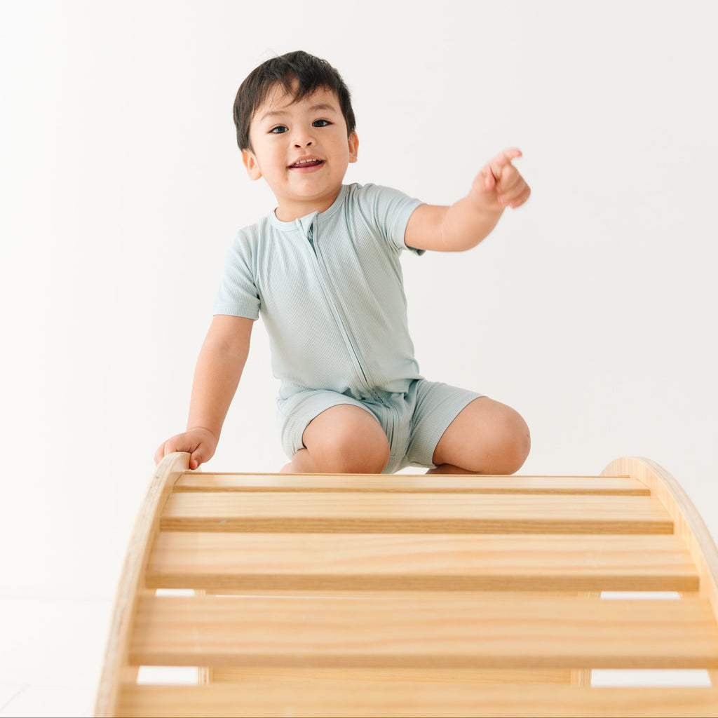 Harbor Blue Small Ribbed Summer Zip Romper