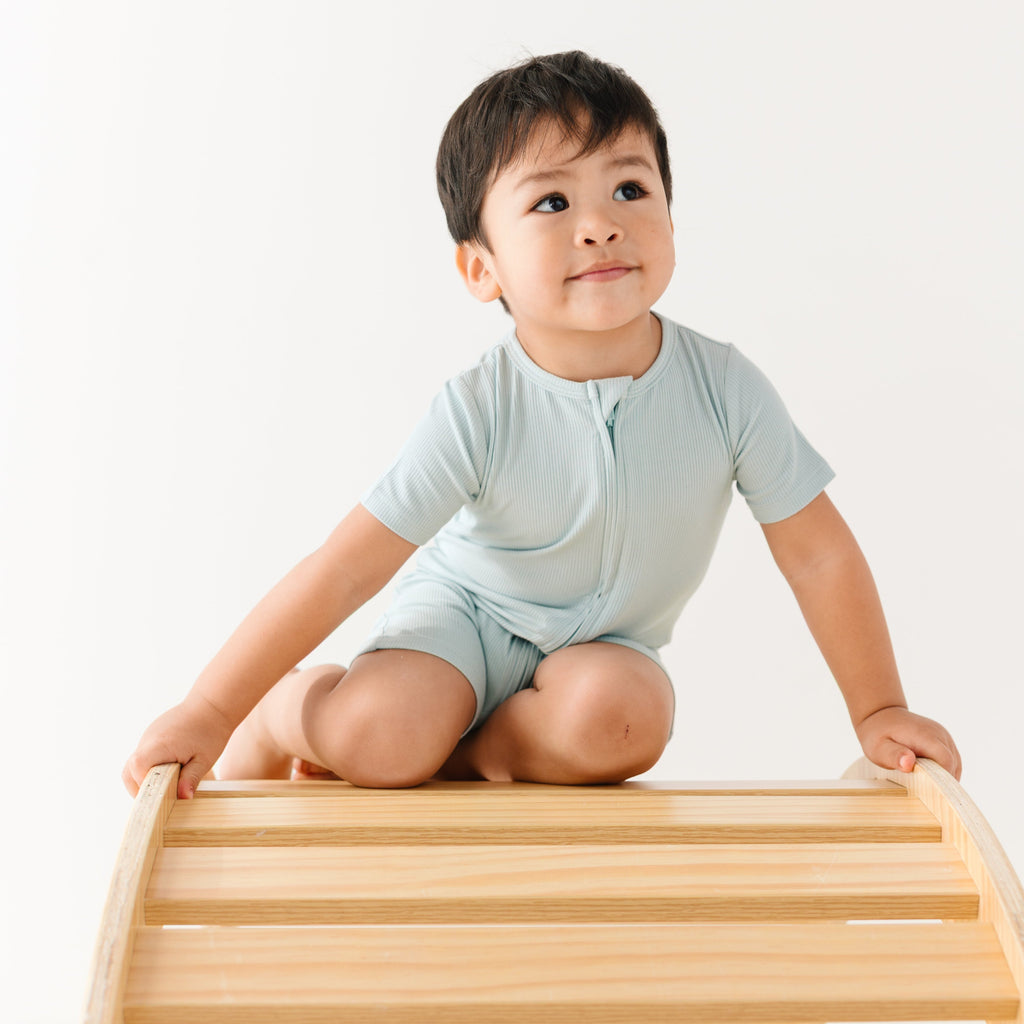 Harbor Blue Small Ribbed Summer Zip Romper