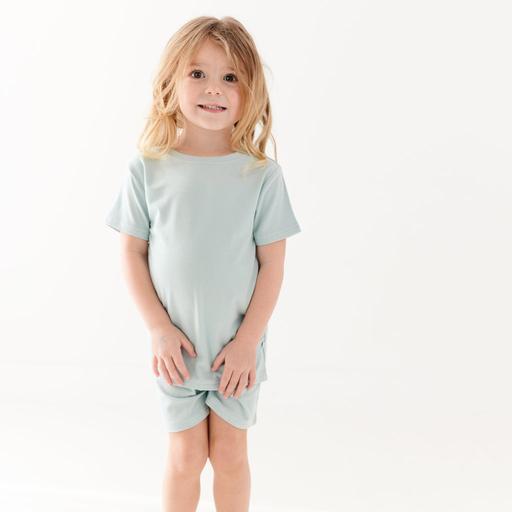 Harbor Blue Small Ribbed Shorts Two-Piece Set