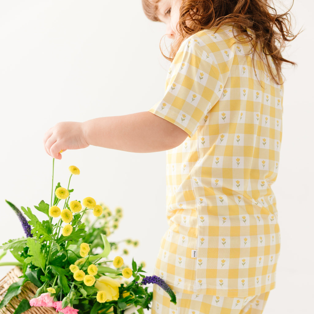 Yellow Gingham Tulip Shorts Two-Piece Set