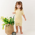 Yellow Gingham Tulip Shorts Two-Piece Set