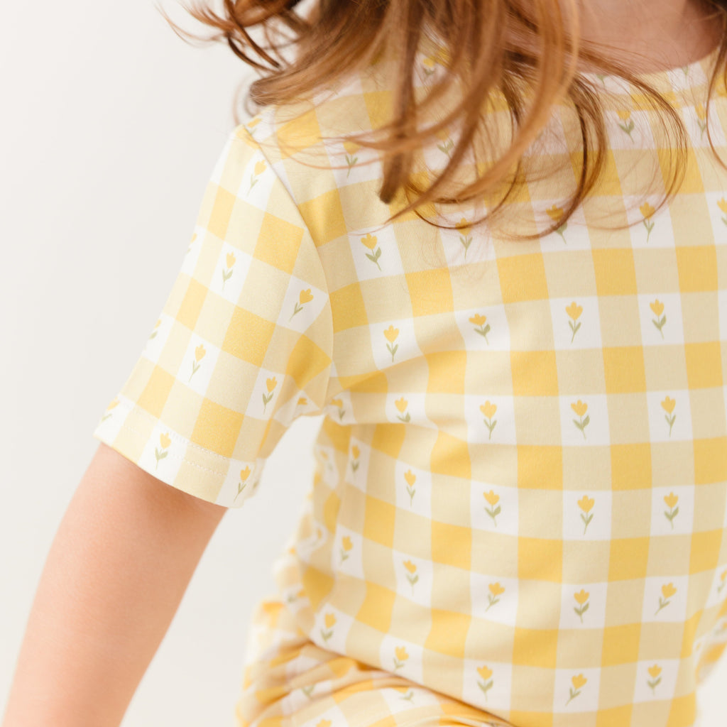Yellow Gingham Tulip Shorts Two-Piece Set