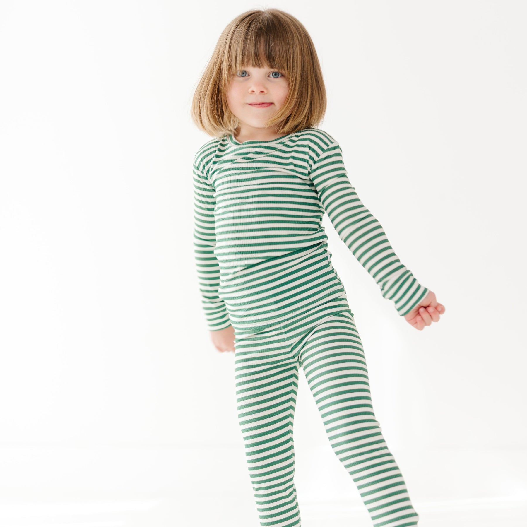 Eucalyptus Green Stripe Small Ribbed Two-Piece Set