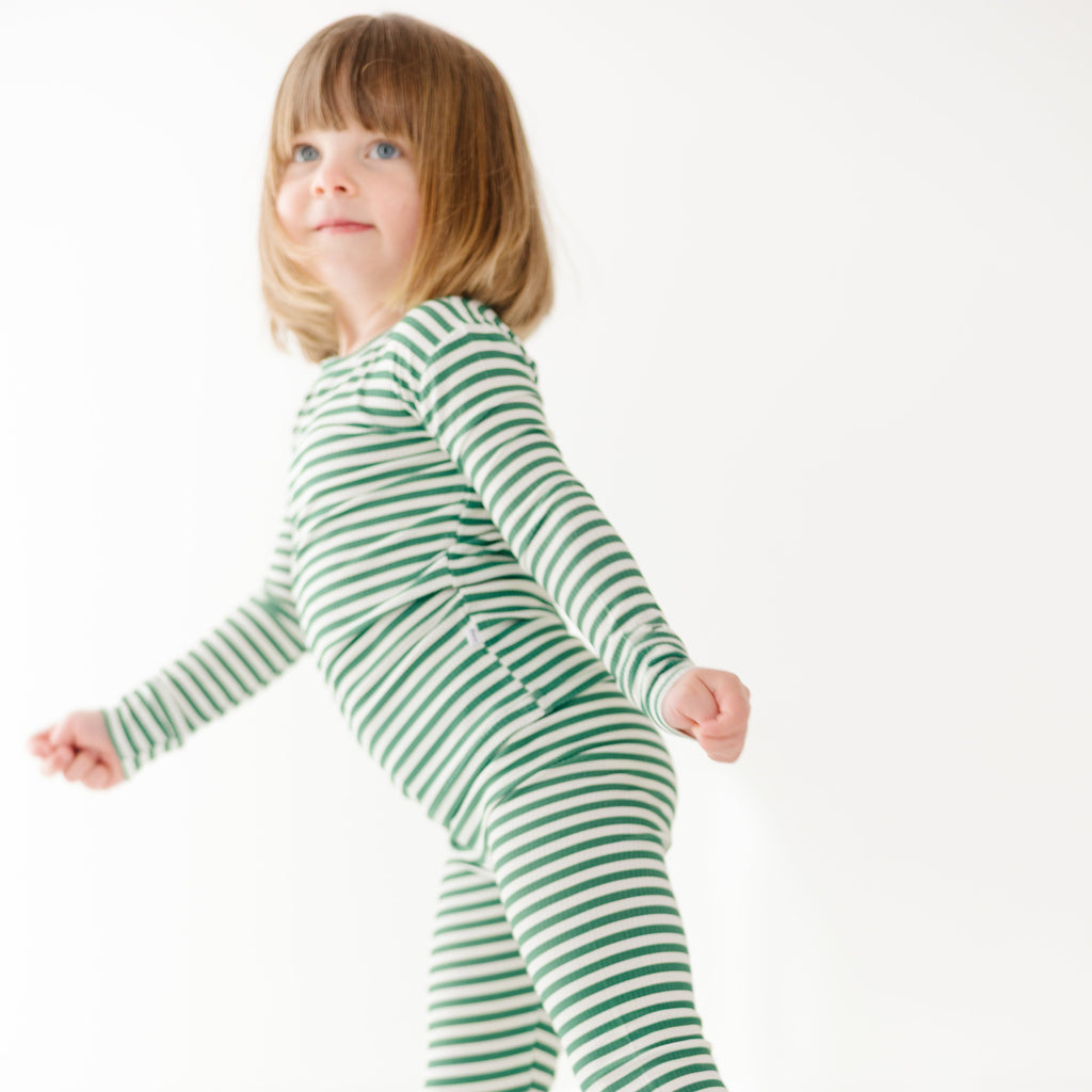 Eucalyptus Green Stripe Small Ribbed Two-Piece Set