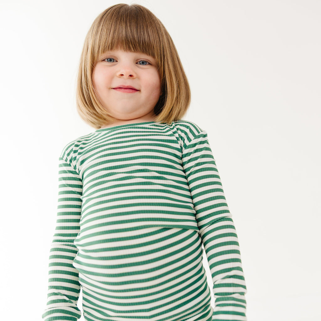 Eucalyptus Green Stripe Small Ribbed Two-Piece Set