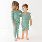 Eucalyptus Green Stripe Small Ribbed Shorts Two-Piece Set