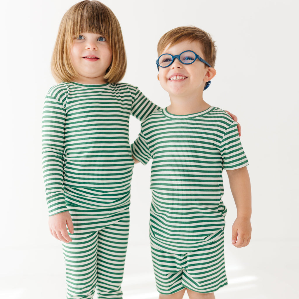 Eucalyptus Green Stripe Small Ribbed Shorts Two-Piece Set