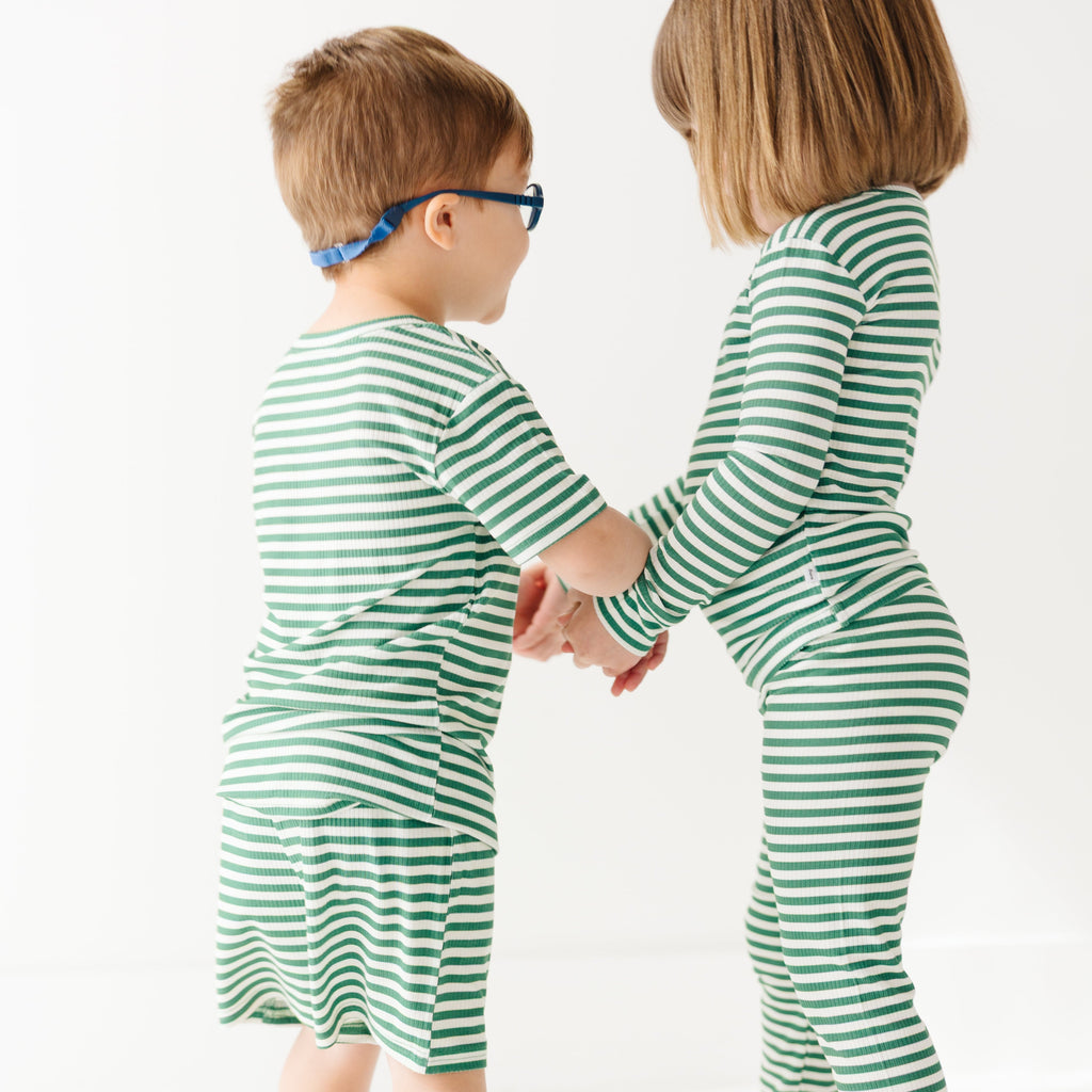 Eucalyptus Green Stripe Small Ribbed Shorts Two-Piece Set