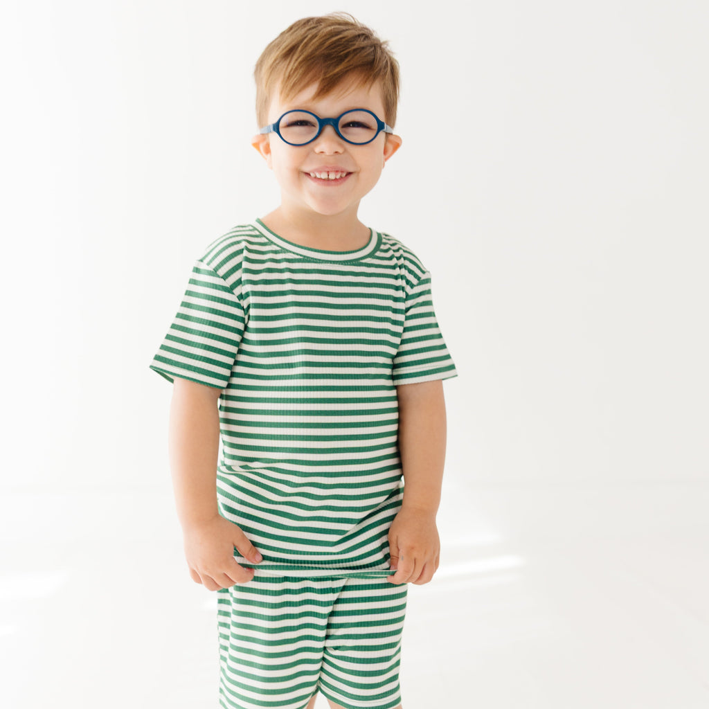 Eucalyptus Green Stripe Small Ribbed Shorts Two-Piece Set