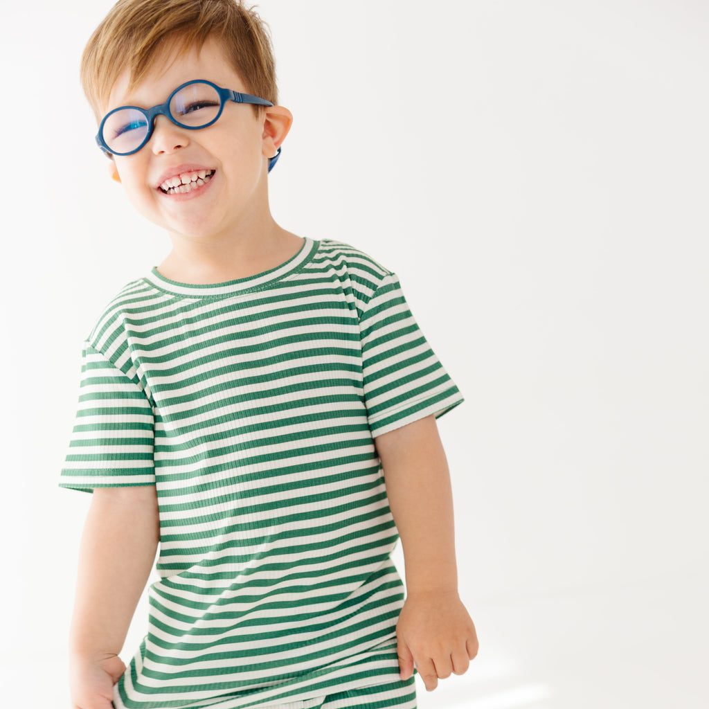 Eucalyptus Green Stripe Small Ribbed Shorts Two-Piece Set