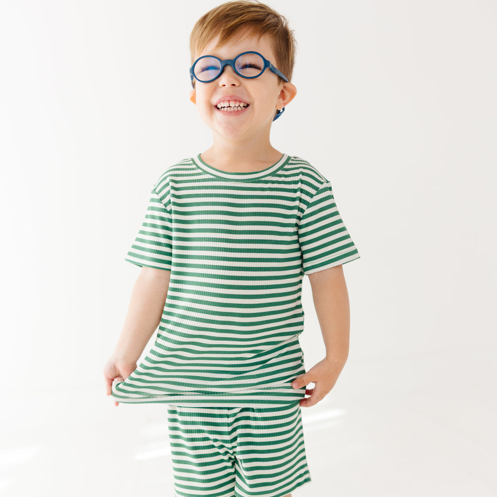 Eucalyptus Green Stripe Small Ribbed Shorts Two-Piece Set