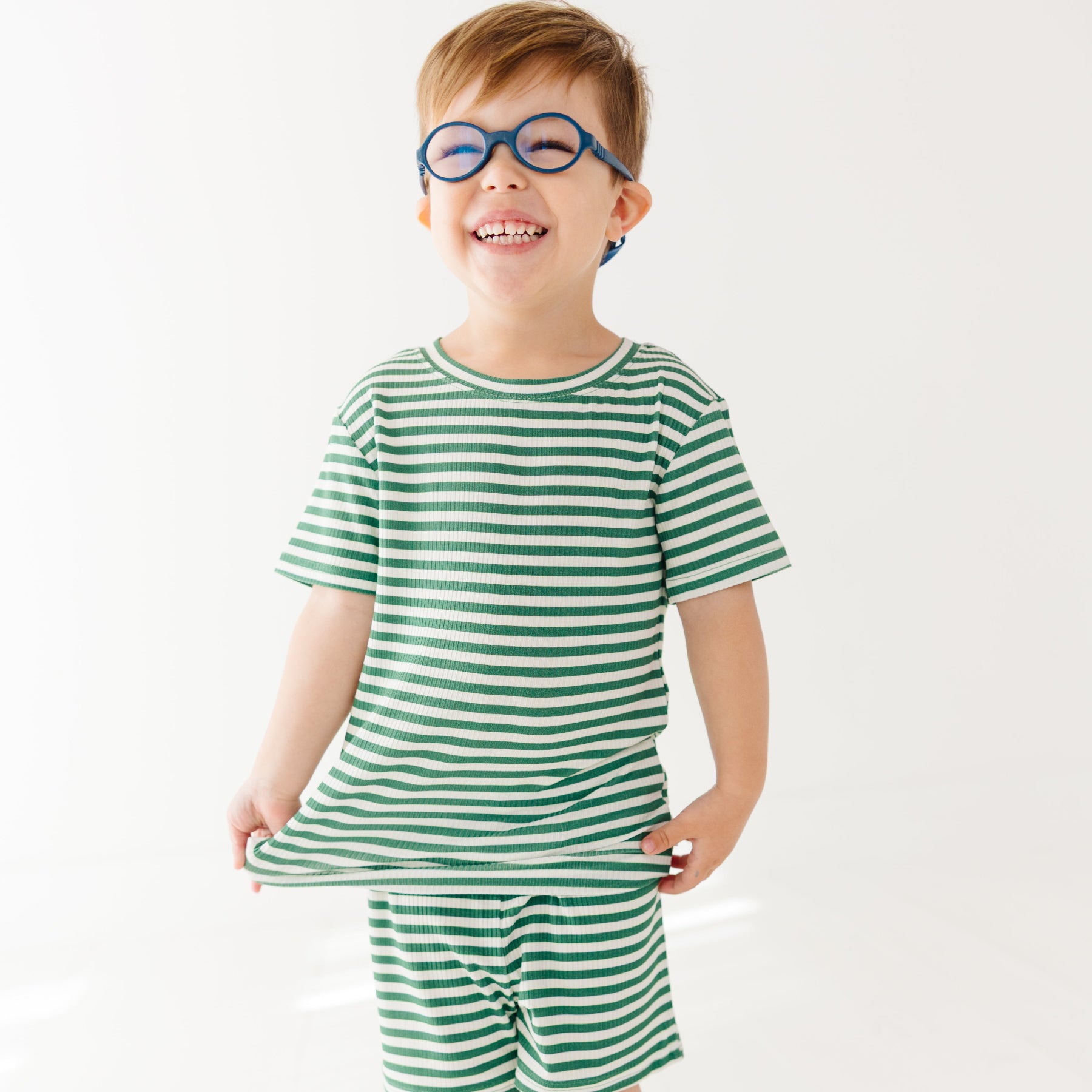 Eucalyptus Green Stripe Small Ribbed Shorts Two-Piece Set