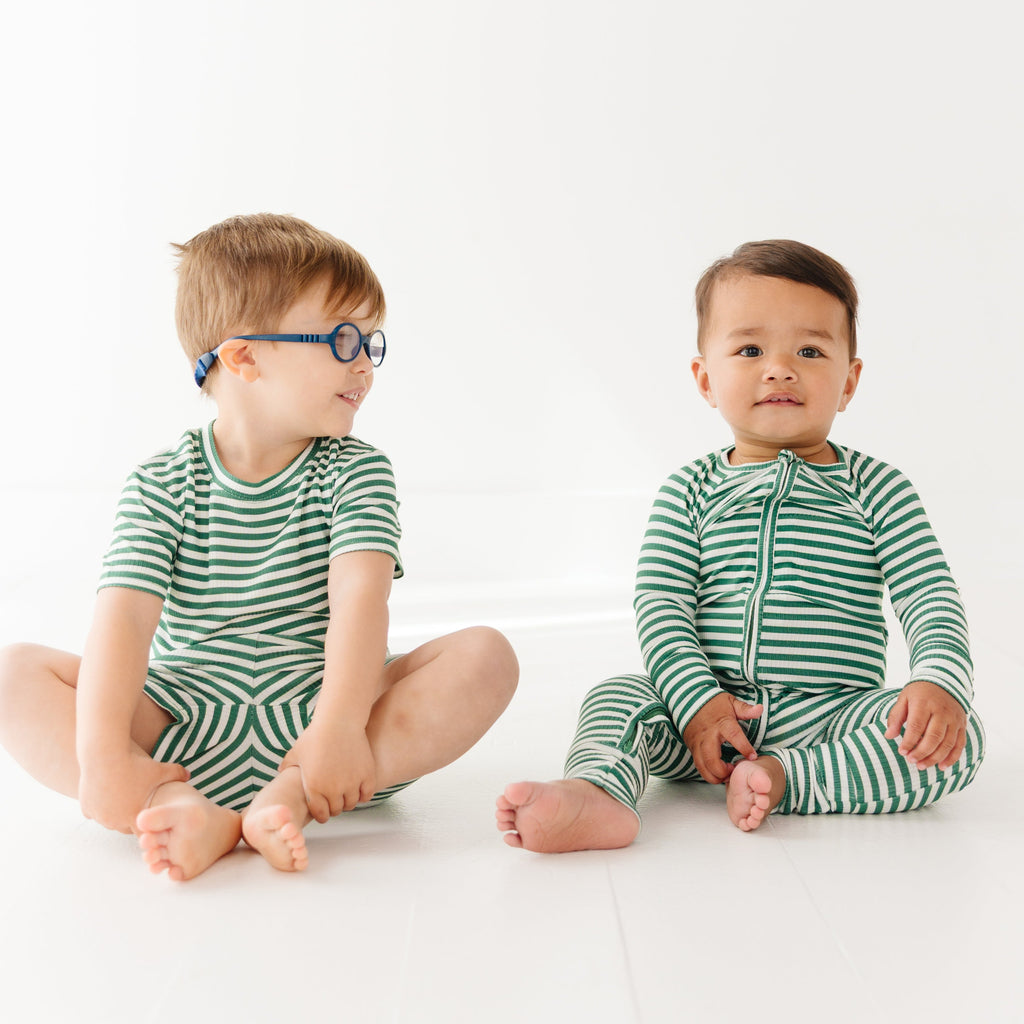 Eucalyptus Green Stripe Small Ribbed Shorts Two-Piece Set