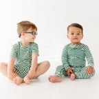 Eucalyptus Green Stripe Small Ribbed Shorts Two-Piece Set