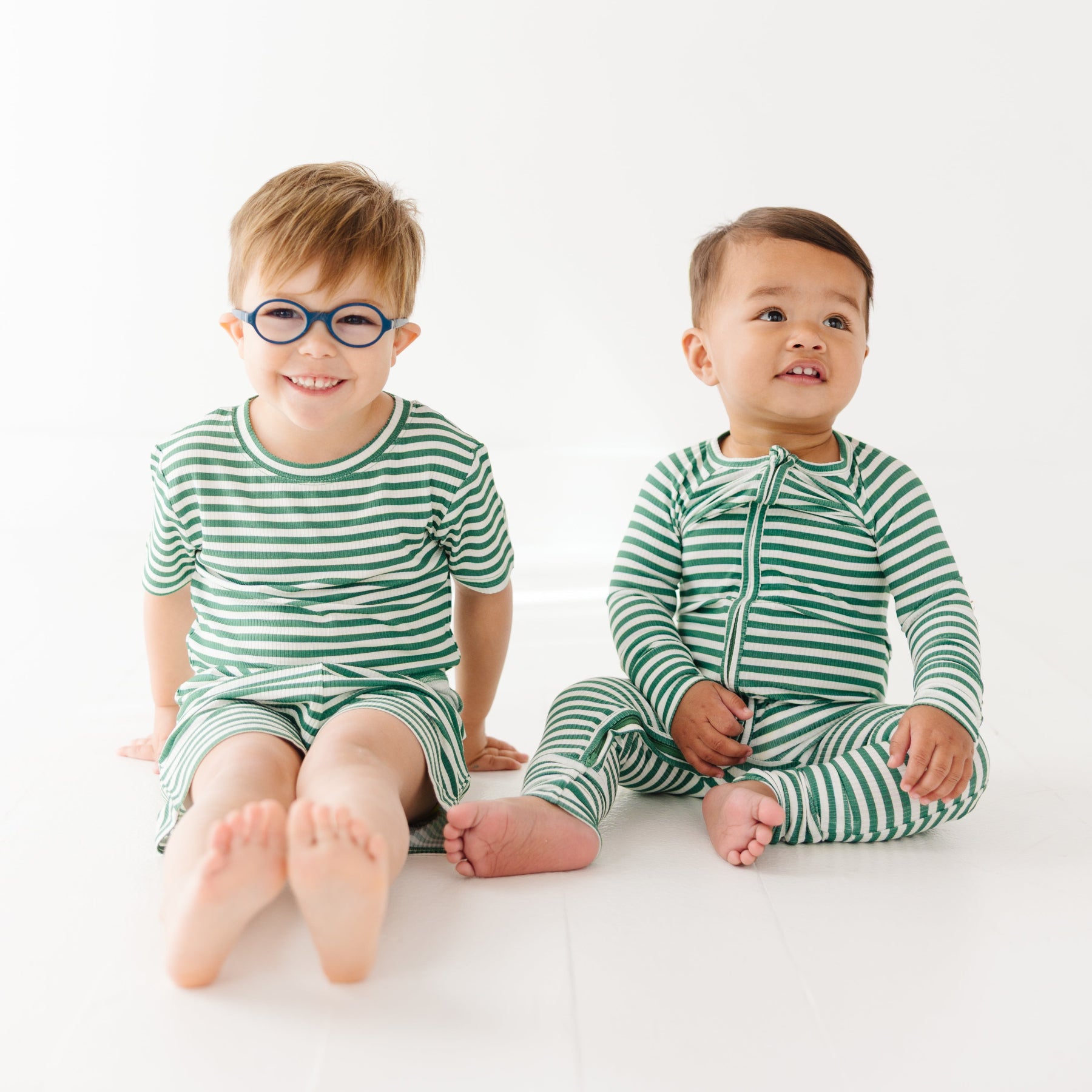 Eucalyptus Green Stripe Small Ribbed Shorts Two-Piece Set