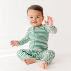 Eucalyptus Green Stripe Small Ribbed Zip Romper