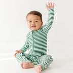 Eucalyptus Green Stripe Small Ribbed Zip Romper