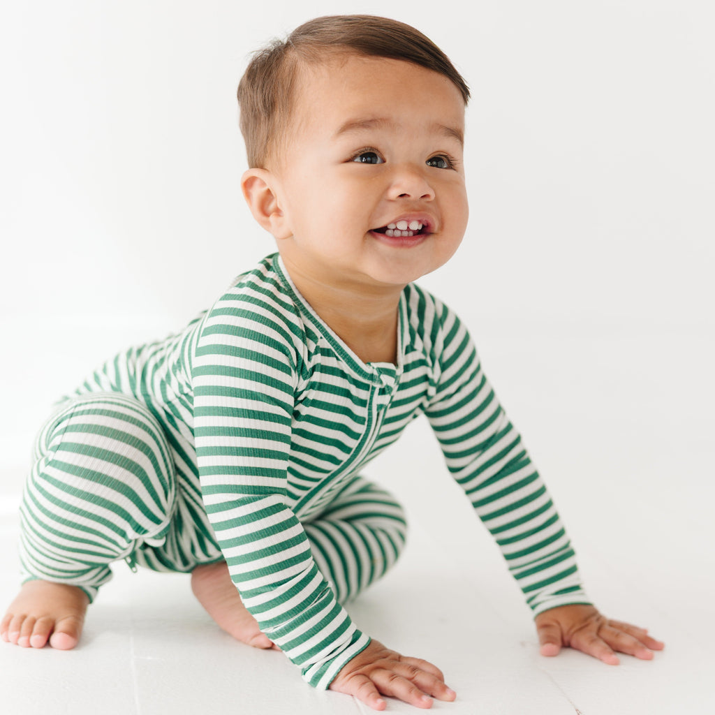 Eucalyptus Green Stripe Small Ribbed Zip Romper