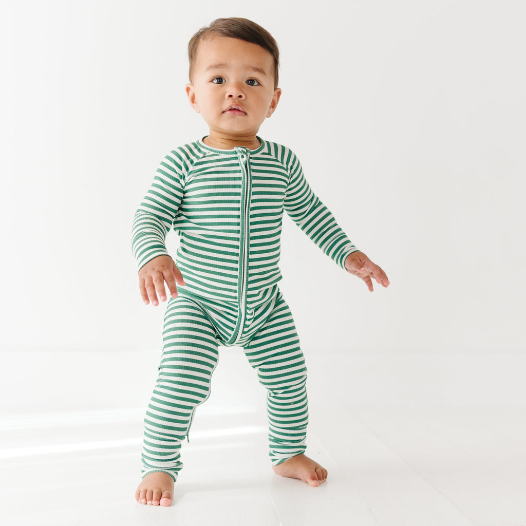 Eucalyptus Green Stripe Small Ribbed Zip Romper