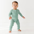 Eucalyptus Green Stripe Small Ribbed Zip Romper