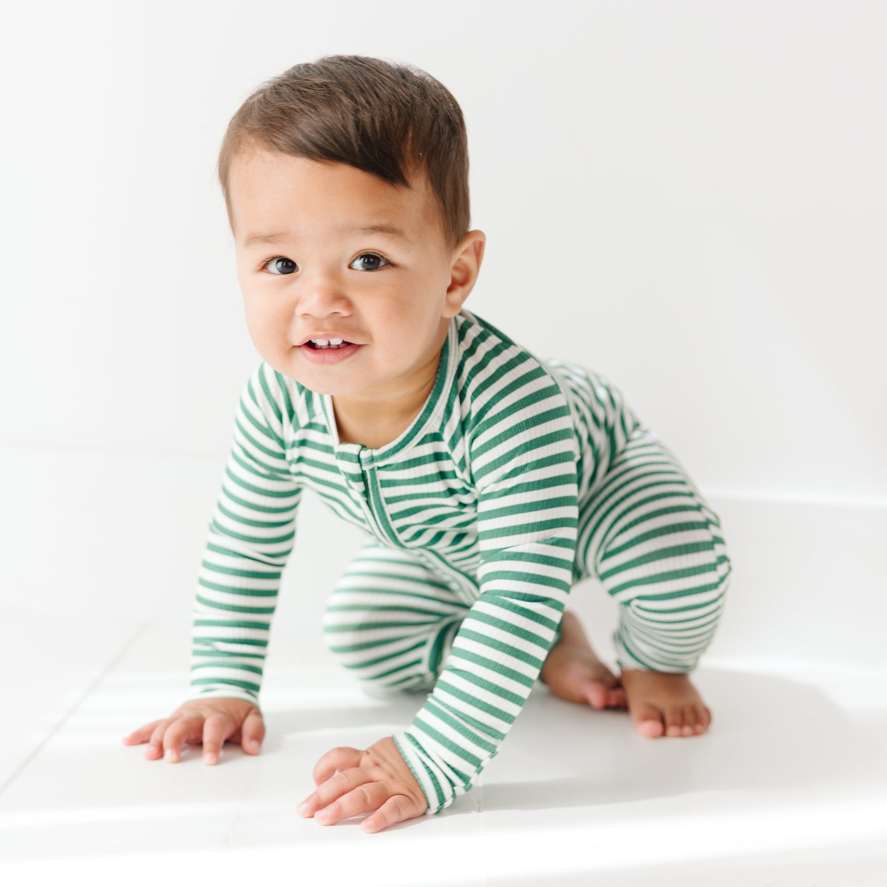 Eucalyptus Green Stripe Small Ribbed Zip Romper