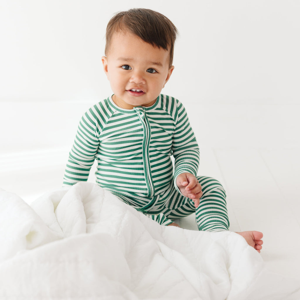 Eucalyptus Green Stripe Small Ribbed Zip Romper