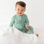 Eucalyptus Green Stripe Small Ribbed Zip Romper