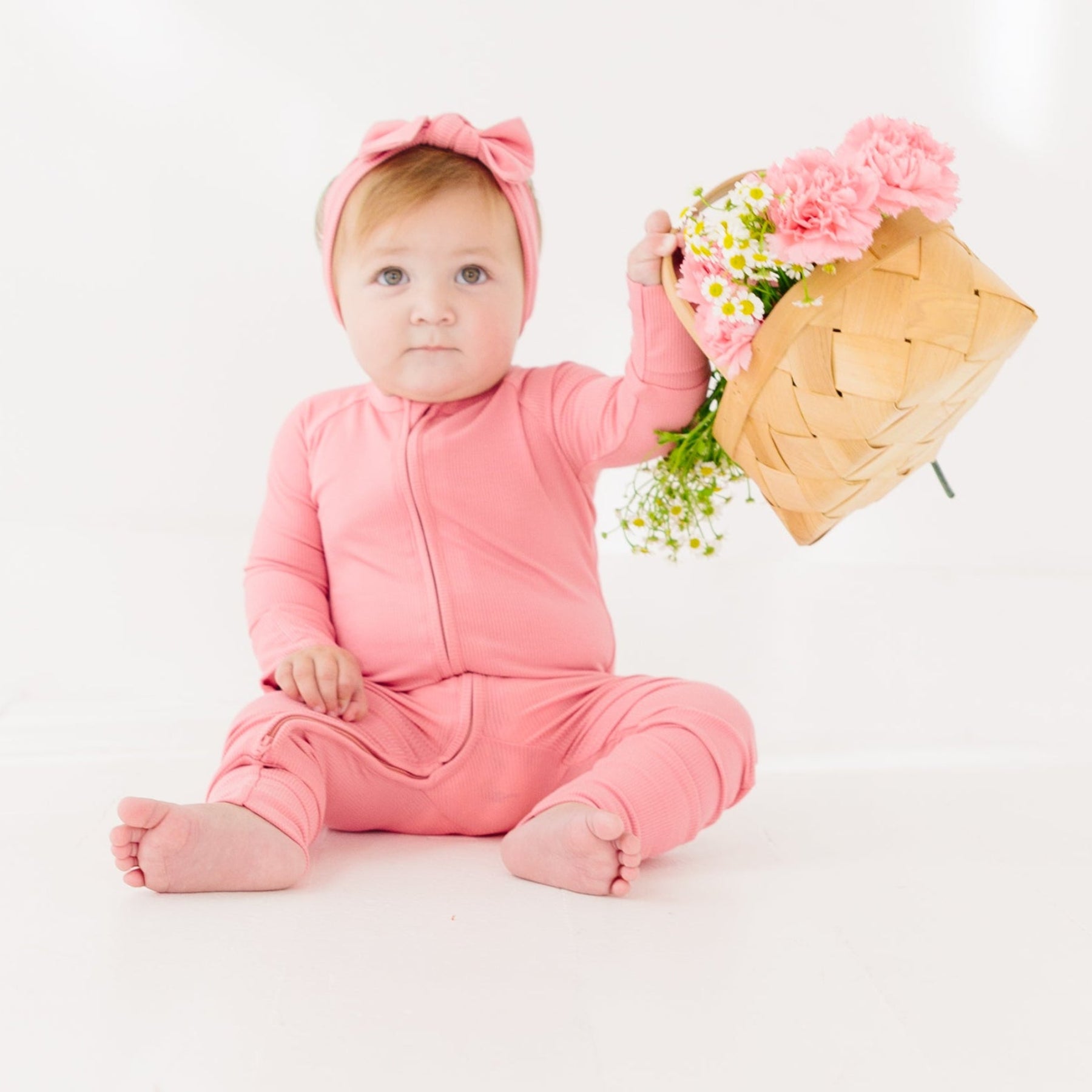 Peony Pink Small Ribbed Zip Romper