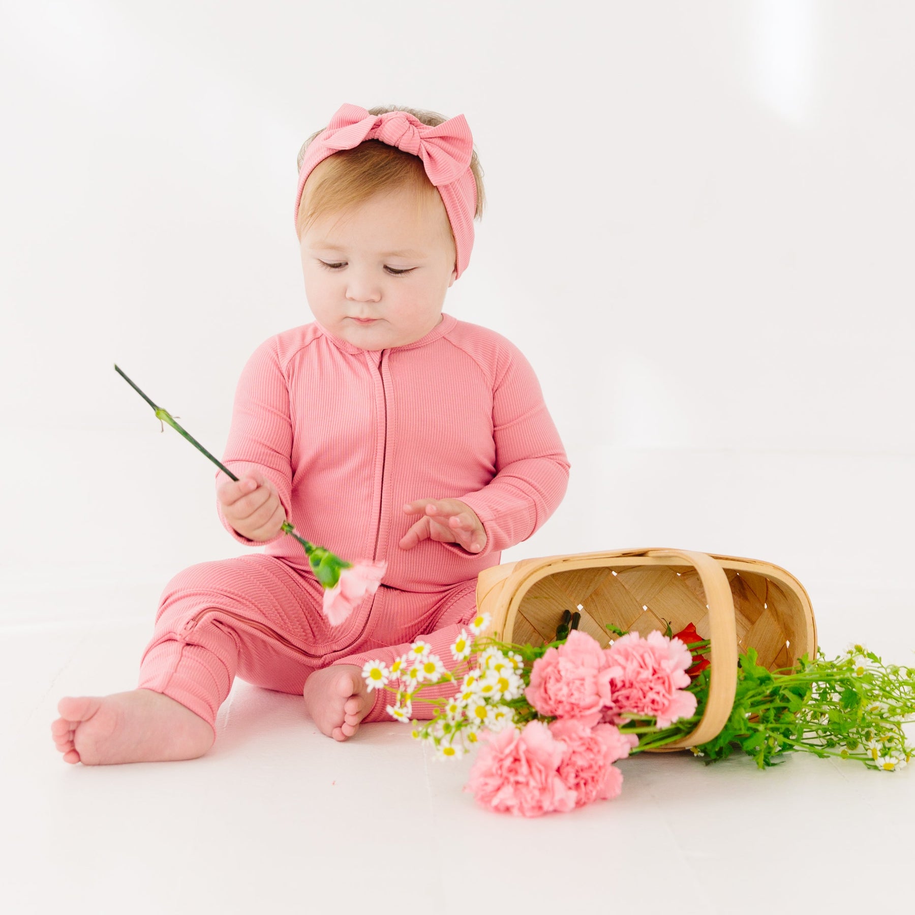 Peony Pink Small Ribbed Zip Romper