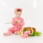 Peony Pink Small Ribbed Zip Romper