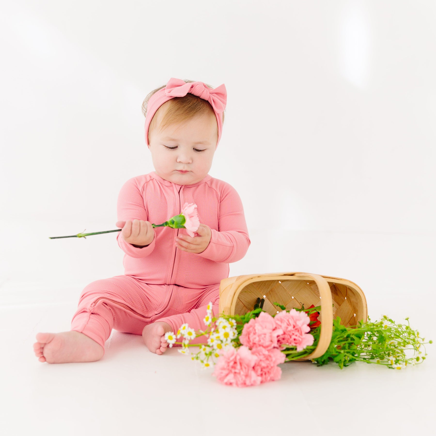 Peony Pink Small Ribbed Zip Romper