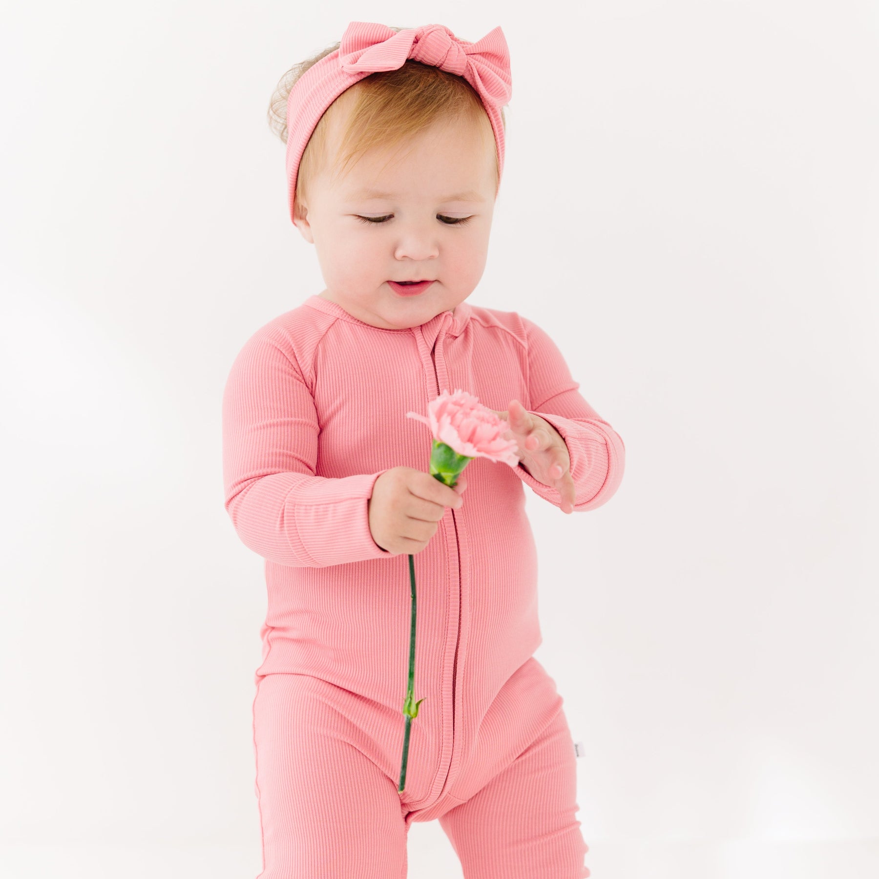 Peony Pink Small Ribbed Zip Romper