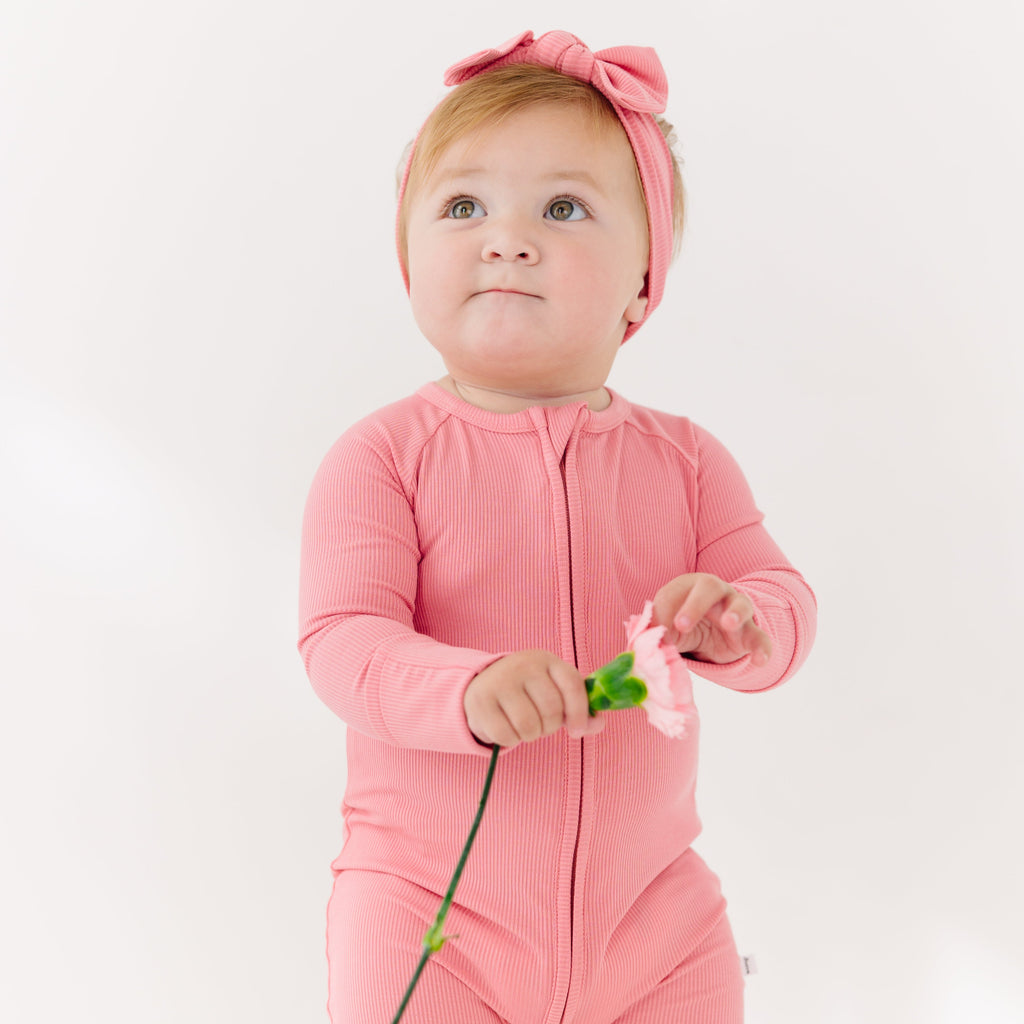 Peony Pink Small Ribbed Zip Romper