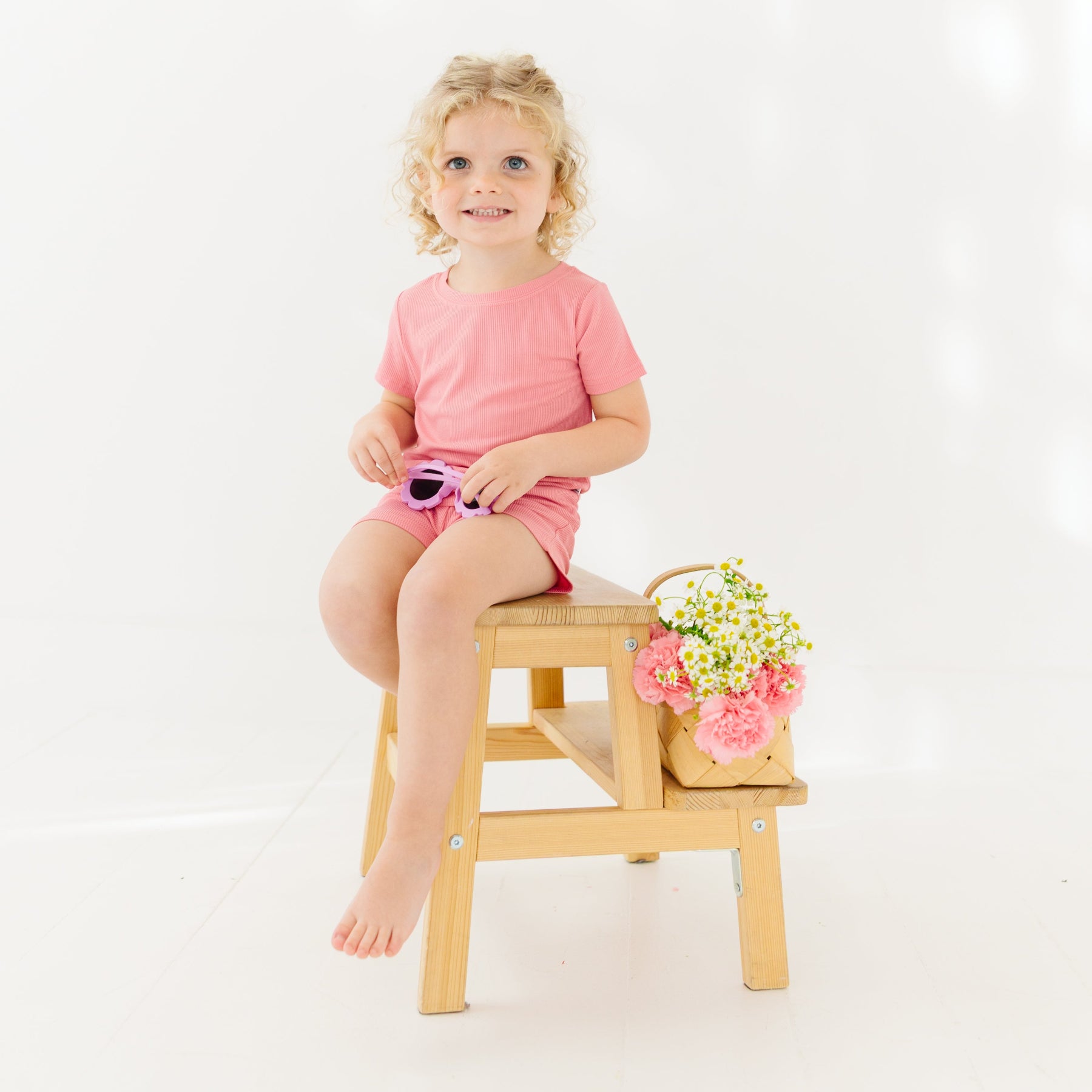 Peony Pink Small Ribbed Shorts Two-Piece Set